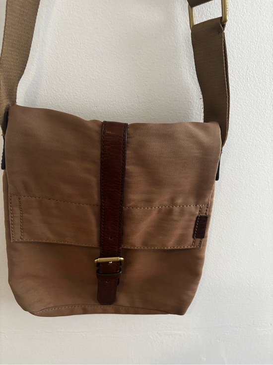 Fossil Handbags - Fossil Tan Canvas Messenger Bag with Brown Leather Strap
